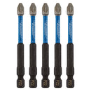 Draper 05675 Draper Expert PZ-Type Impact Screwdriver Bits, No.2 x 75mm, 1/4" Hex (Pack of 5)