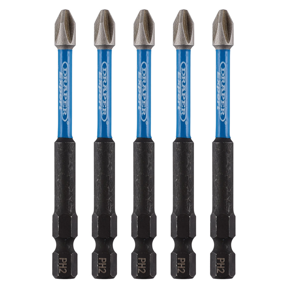 Draper 05676 Draper Expert Cross Slot/PH Type Impact Screwdriver Bits, No.2 x 75mm, 1/4" Hex (Pack of 5)