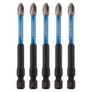 Draper 05676 Draper Expert Cross Slot/PH Type Impact Screwdriver Bits, No.2 x 75mm, 1/4" Hex (Pack of 5)