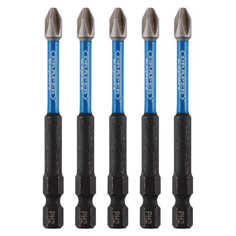 Draper 05676 Draper Expert Cross Slot/PH Type Impact Screwdriver Bits, No.2 x 75mm, 1/4" Hex (Pack of 5)