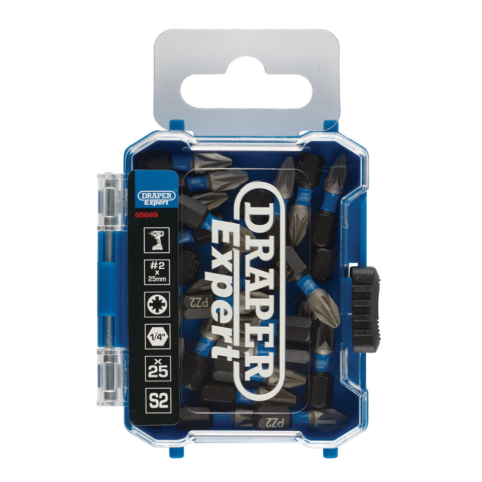 Draper 05689 Draper Expert PZ-Type Impact Screwdriver Bits, No.2 x 25mm, 1/4" Hex (Pack of 25)