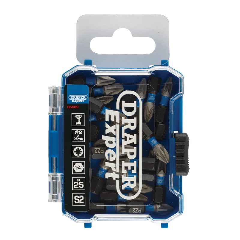 Draper 05689 Draper Expert PZ-Type Impact Screwdriver Bits, No.2 x 25mm, 1/4" Hex (Pack of 25)