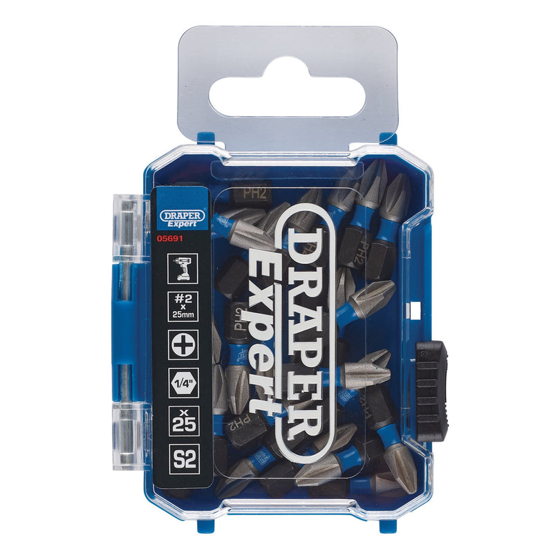 Draper 05691 Draper Expert Cross Slot/PH Type Impact Screwdriver Bits, No.2 x 25mm, 1/4" Hex (Pack of 25)