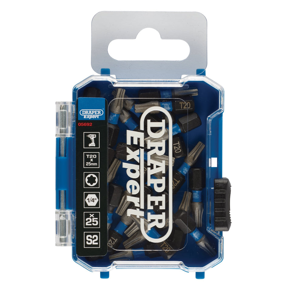 Draper 05692 Draper Expert TX-STAR® Impact Screwdriver Bits, T20 x 25mm, 1/4" Hex (Pack of 25)