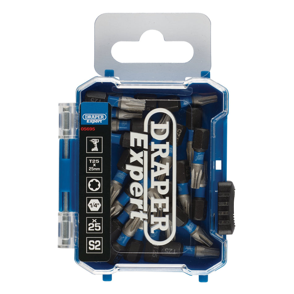 Draper 05695 Draper Expert TX-STAR® Impact Screwdriver Bits, T25 x 25mm, 1/4" Hex (Pack of 25)