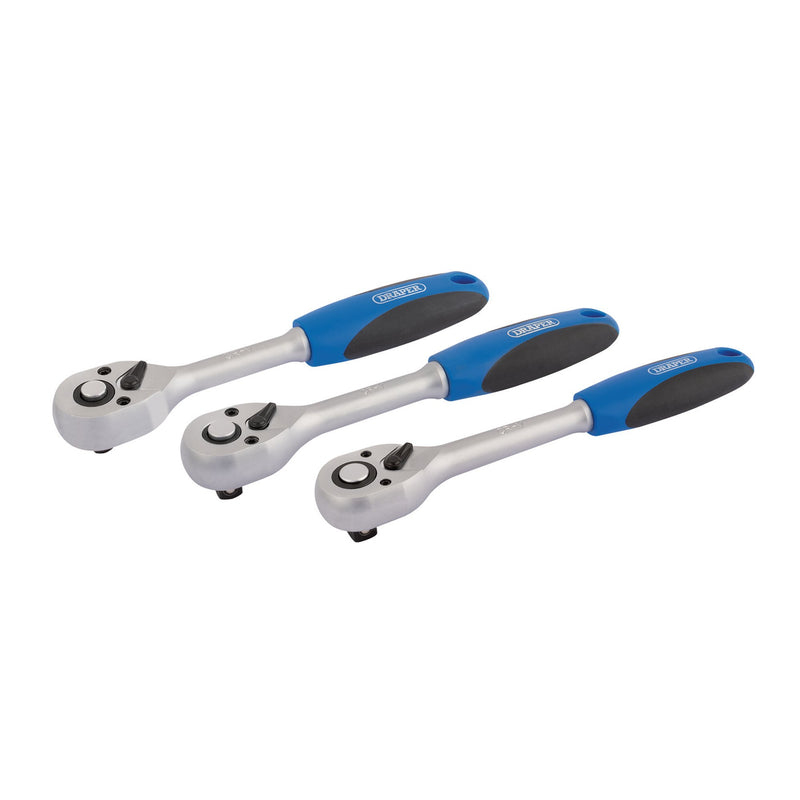 Draper 05911 72-Tooth Reversible Soft Grip Ratchet Set (3 Piece)