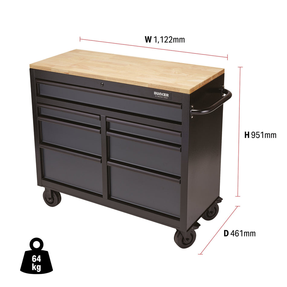 BUNKER® 08216 Workbench Roller Tool Cabinet, 7 Drawer, 41", Grey
