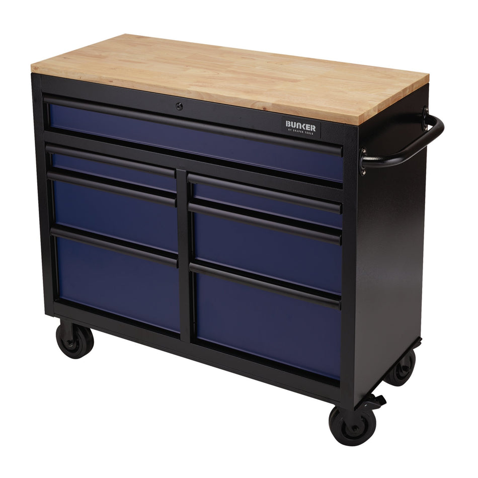 BUNKER® 08222 Workbench Roller Tool Cabinet, 7 Drawer, 41", Blue