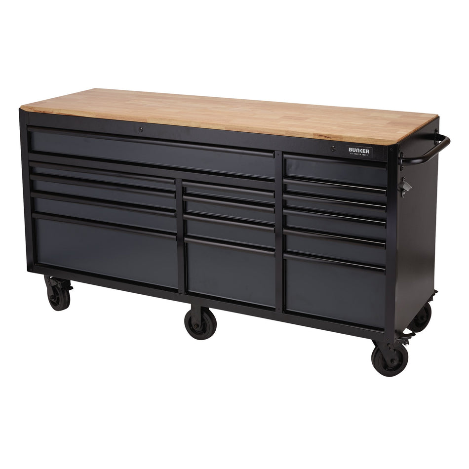 BUNKER® 08241 Workbench Roller Tool Cabinet, 15 Drawer, 72", Grey