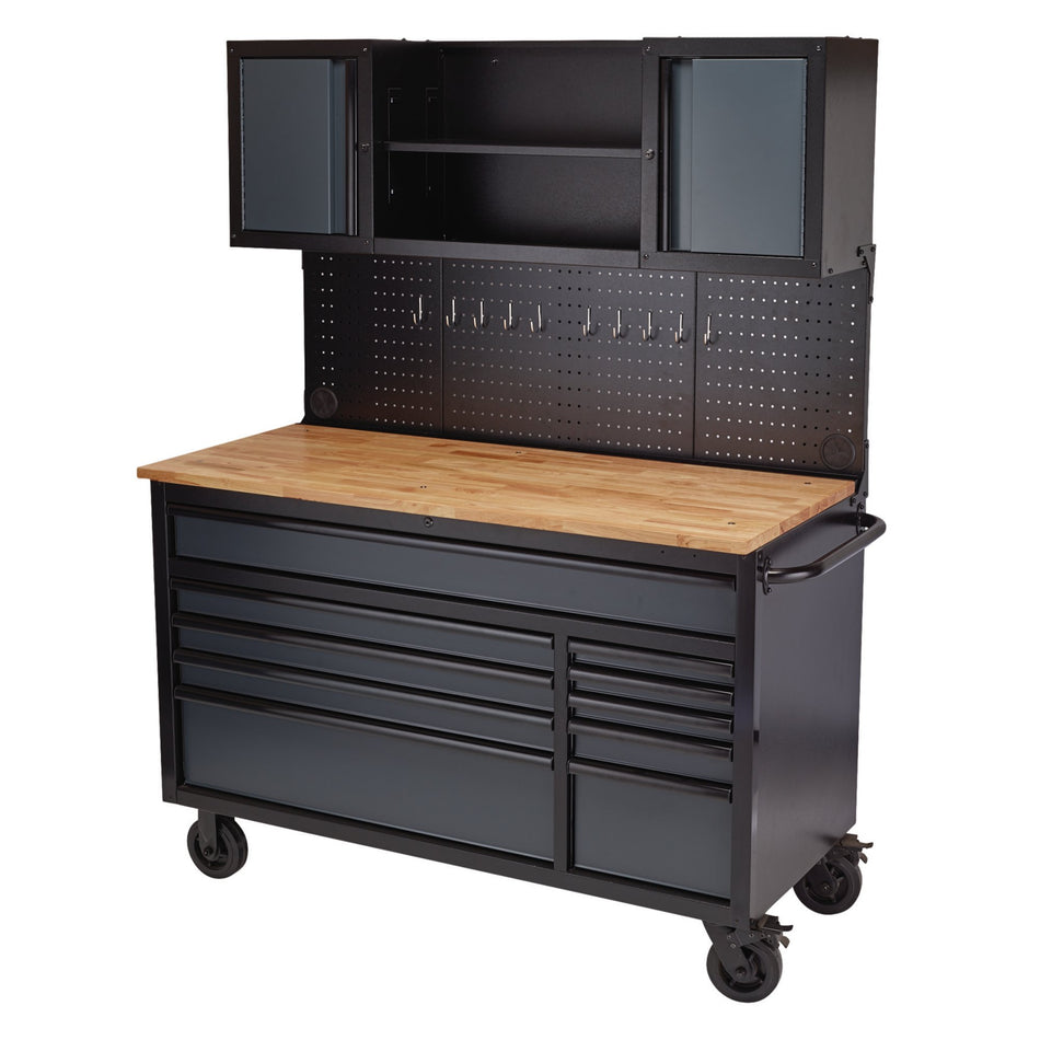 BUNKER® 08242 Roller Workstation with Workbench, 10 Drawer, 56", Grey
