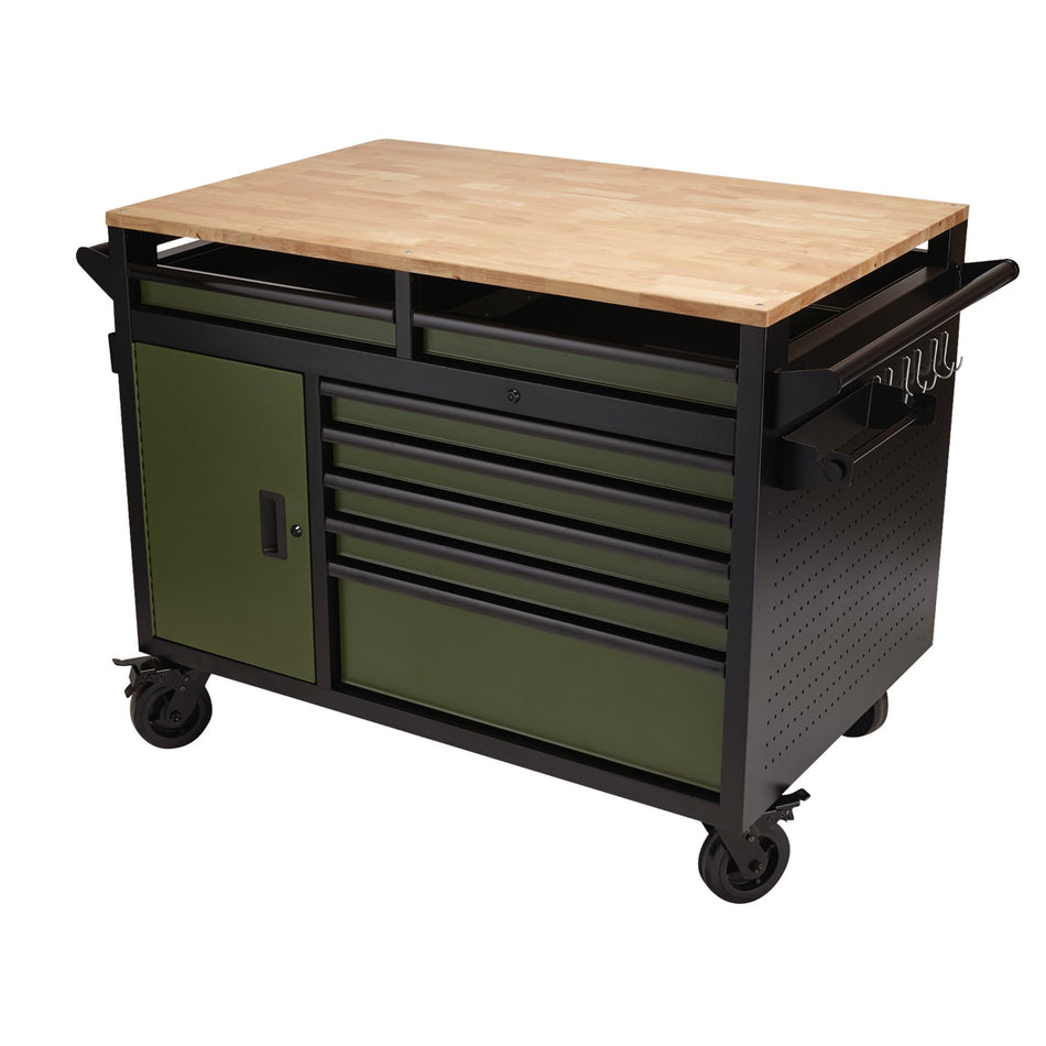 BUNKER® 08269 Multi-Functional Workbench Roller Tool Cabinet, 14 Drawer, 48", Green