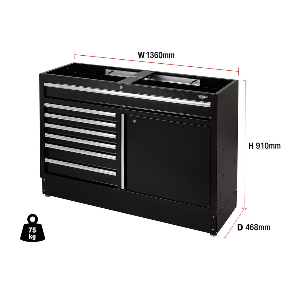 BUNKER® 08437 Modular Floor Cabinet, 7 Drawer, 1360mm