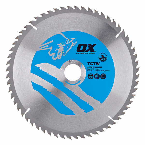 OX Tools OX-TCTW-2353060 Wood Cutting Circular Saw Blade 235/30mm, 60 Teeth ATB