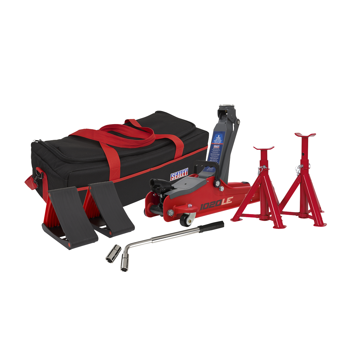 Sealey 1020LEBAGCOMBO 2tonne Low Entry Short Chassis Trolley Jack & Accessories Bag Combo - Red
