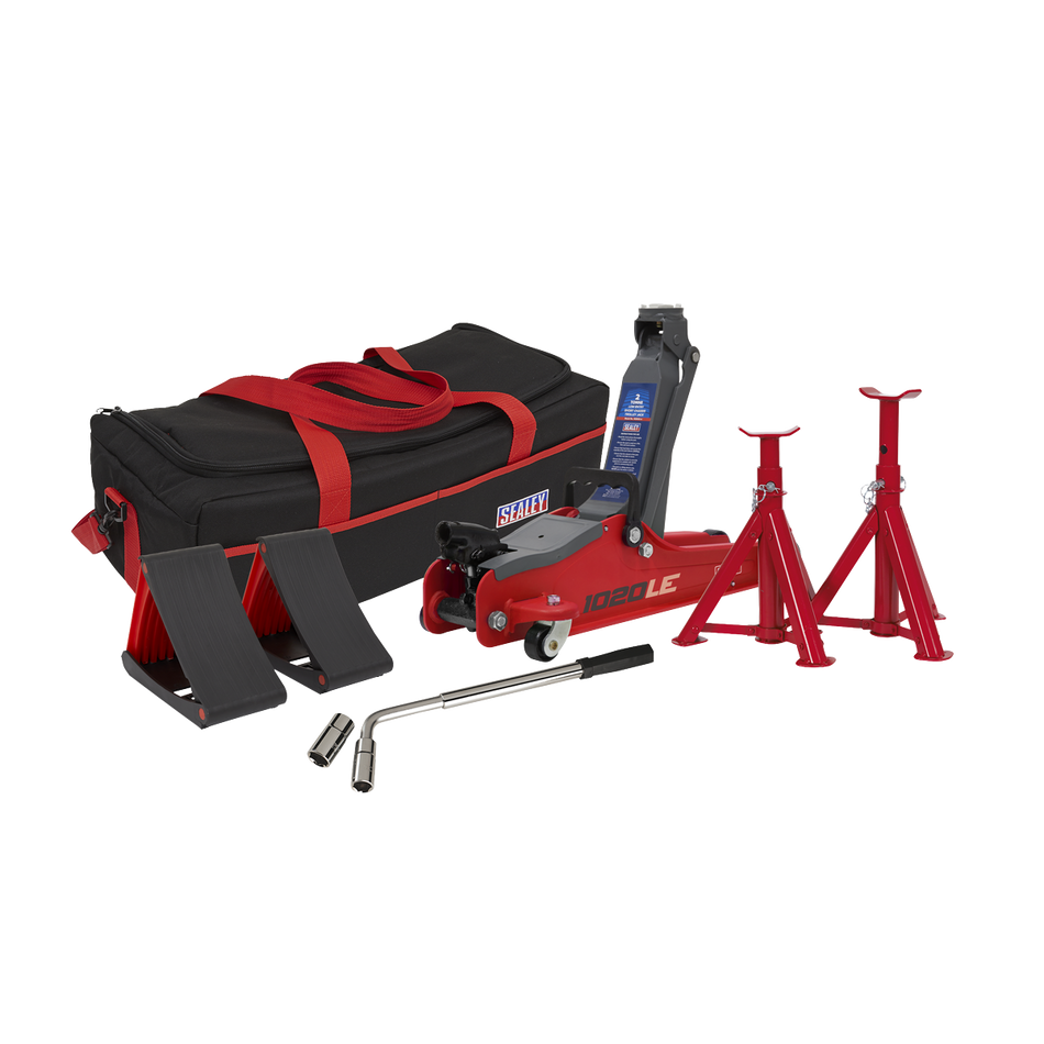 Sealey 1020LEBAGCOMBO 2tonne Low Entry Short Chassis Trolley Jack & Accessories Bag Combo - Red