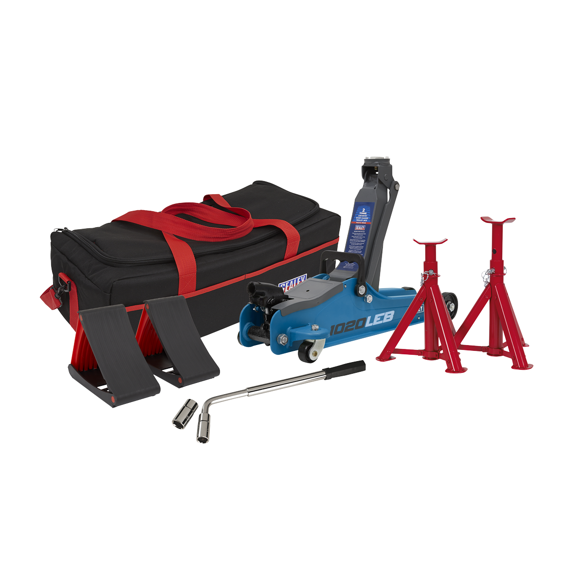 Sealey 1020LEBBAGCOMBO 2tonne Low Entry Short Chassis Trolley Jack & Accessories Bag Combo - Blue
