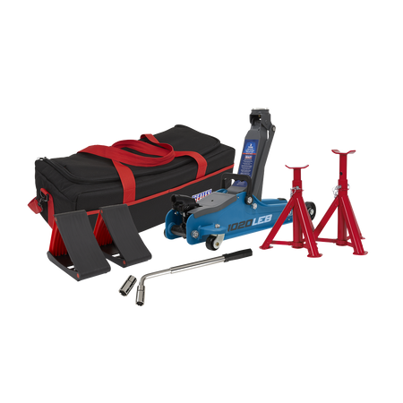Sealey 1020LEBBAGCOMBO 2tonne Low Entry Short Chassis Trolley Jack & Accessories Bag Combo - Blue