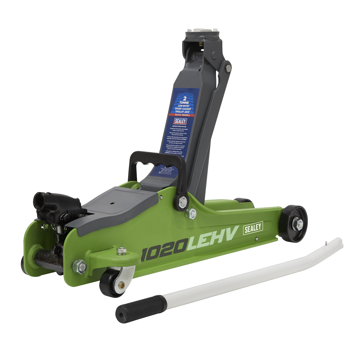 Sealey 1020LEHV 2tonne Low Entry Short Chassis Trolley Jack - Hi-Vis Green