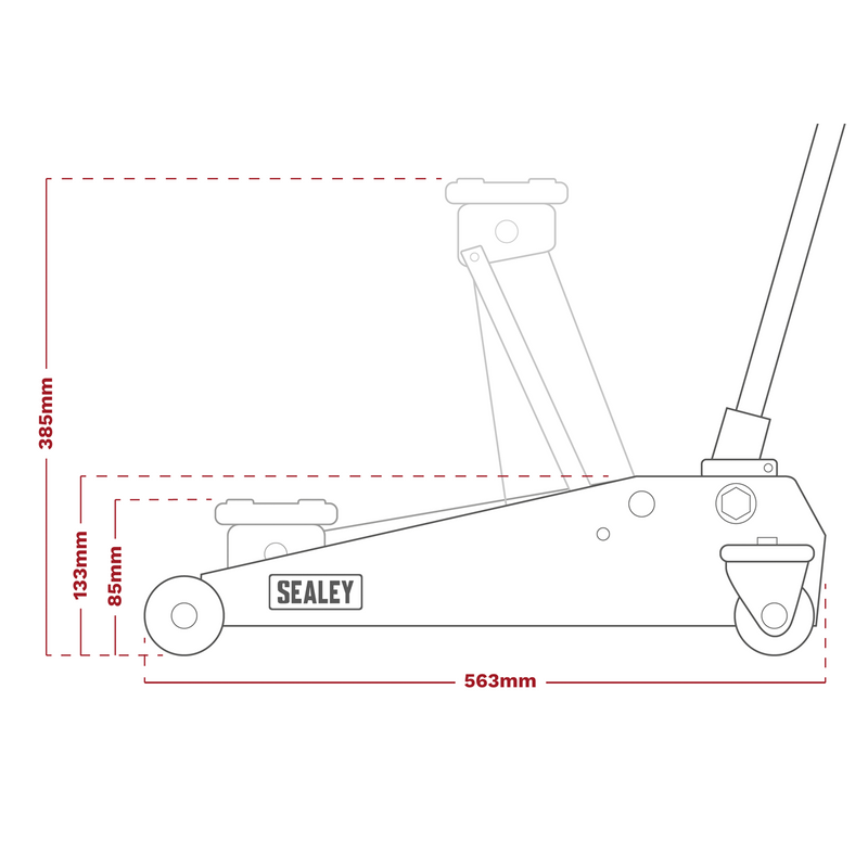 Sealey 1020LEHV 2tonne Low Entry Short Chassis Trolley Jack - Hi-Vis Green