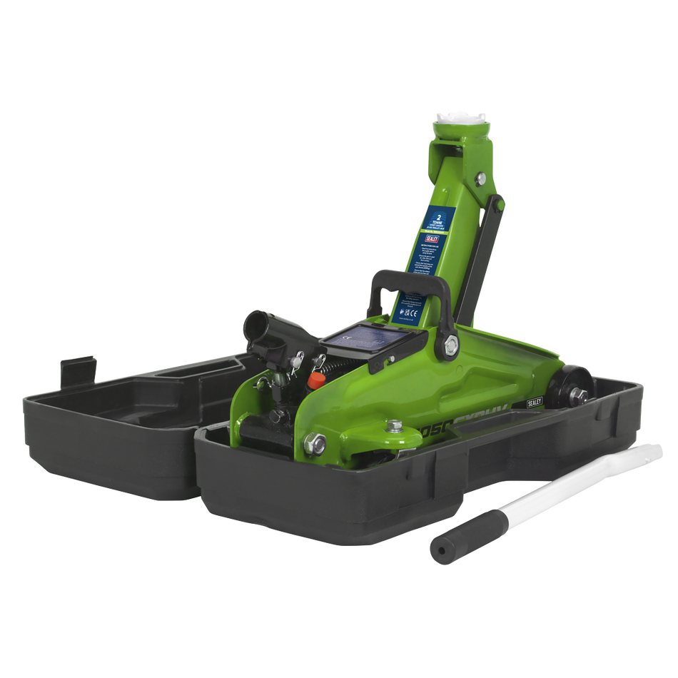 Sealey 1050CXDHV 2tonne Short Chassis Hi-Vis Trolley Jack with Storage Case