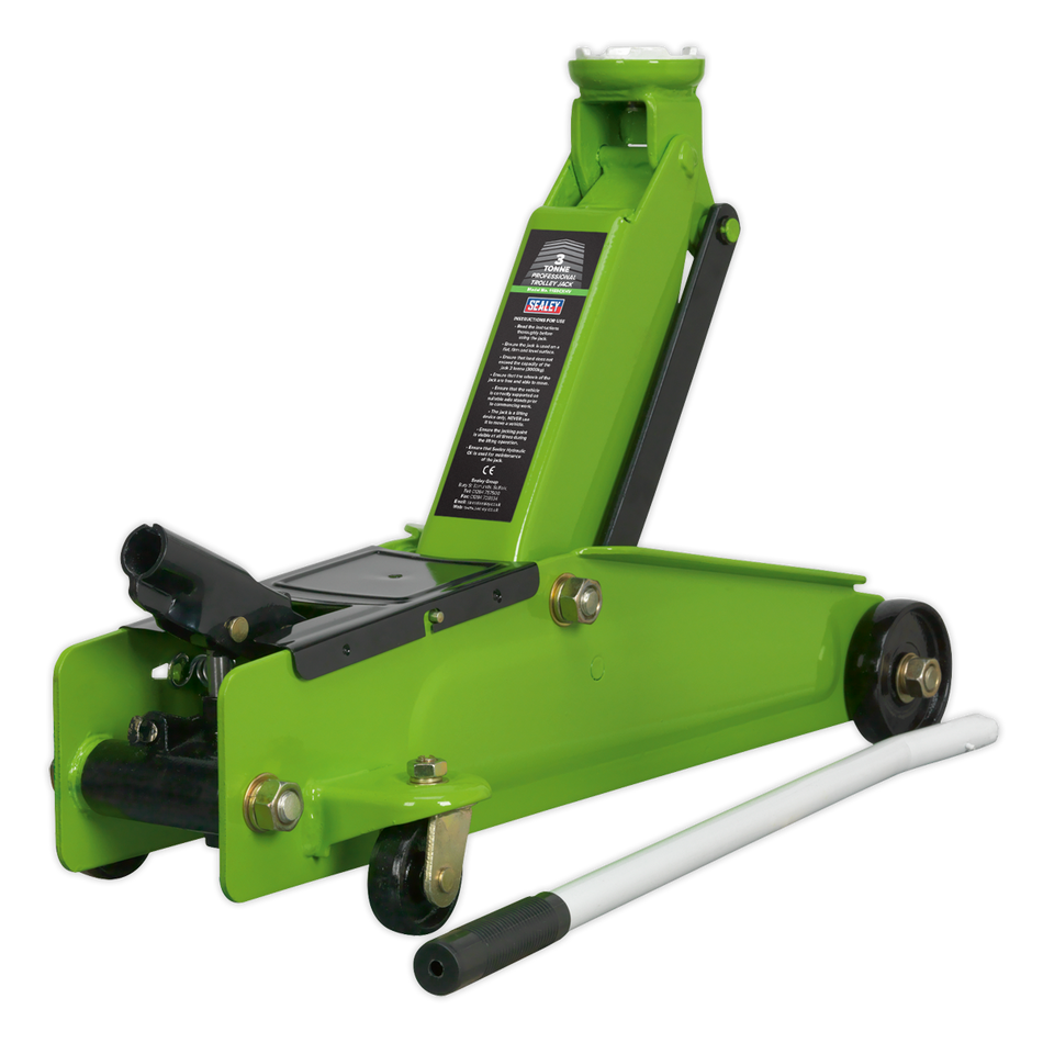 Sealey 1153CXHV 3tonne Long Chassis Heavy-Duty Trolley Jack - Hi-Vis