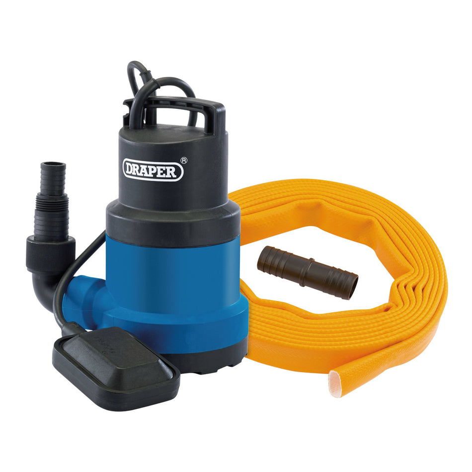 Draper 12429 Submersible Clean Water Pump with Float Switch and Layflat Hose, 191L/min, 550W