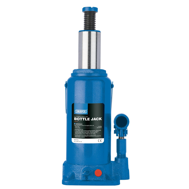 Draper 13117 High Lift Hydraulic Bottle Jack, 10 Tonne