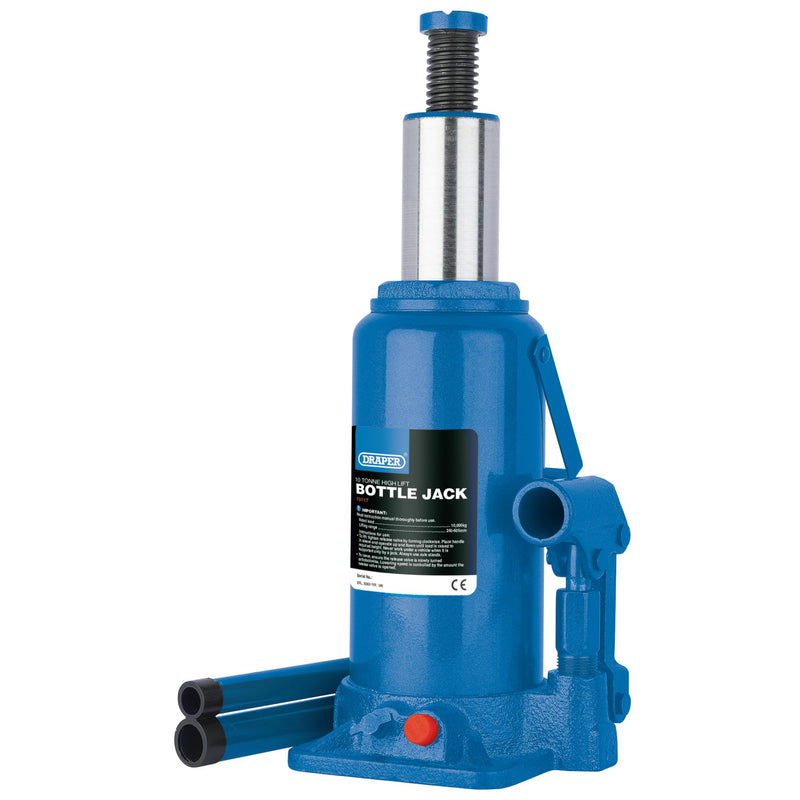 Draper 13117 High Lift Hydraulic Bottle Jack, 10 Tonne