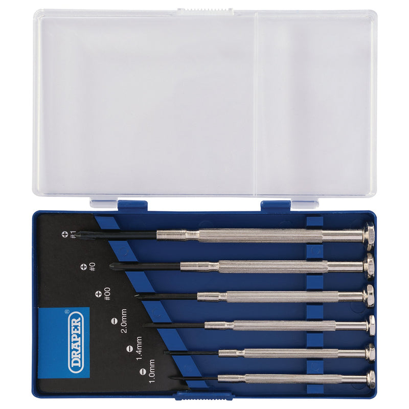 Draper 14956 Precision Screwdriver Set, 3 x Plain Slot, 3 x Cross Slot (6 Piece)