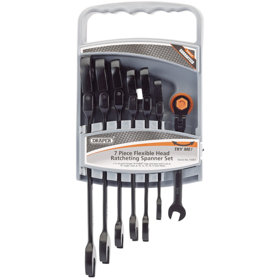 Draper 15087 Flexible Head Ratcheting Metric Combination Spanner Set (7 Piece)