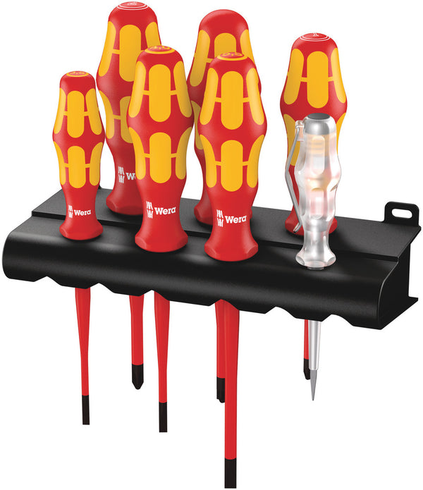 Wera 05006480001 160 iS/7 Rack Screwdriver set Kraftform Plus Series 100, single-pole phase tester and rack. With reduced blade diameter, 7 pieces