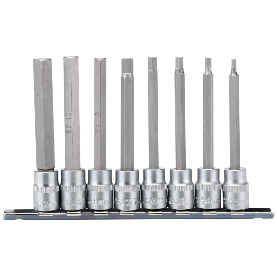 Draper 16286 Long Metric Hex. Socket Bit Set, 3/8" Sq. Dr., 100mm (8 Piece)