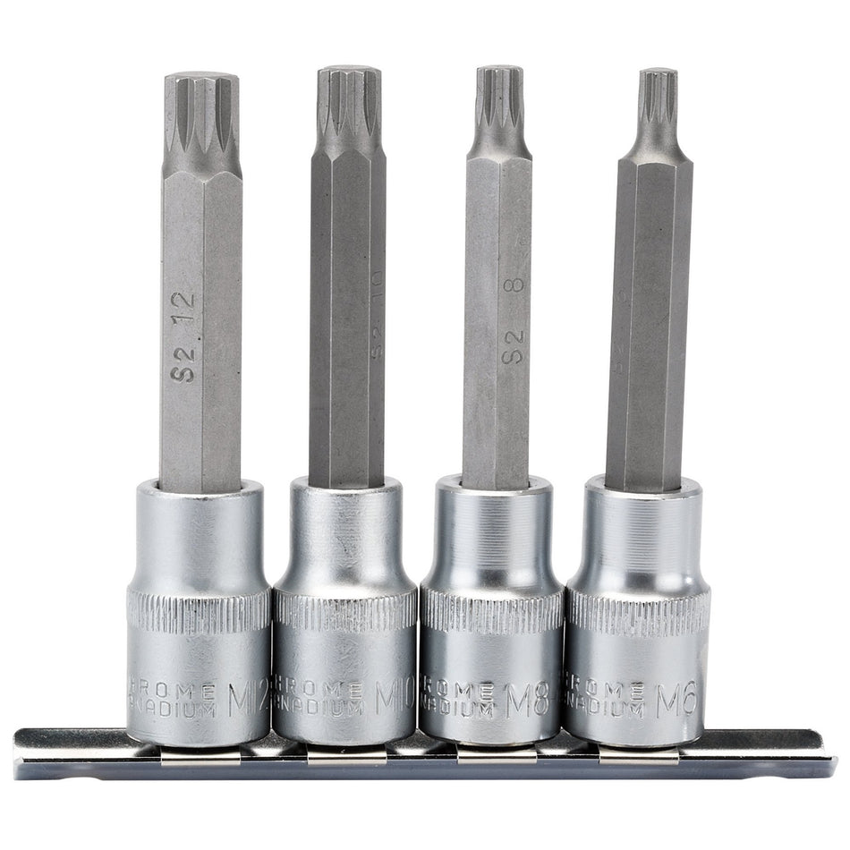 Draper 16350 Spline Socket Bit Set, 1/2" Sq. Dr. (4 Piece)
