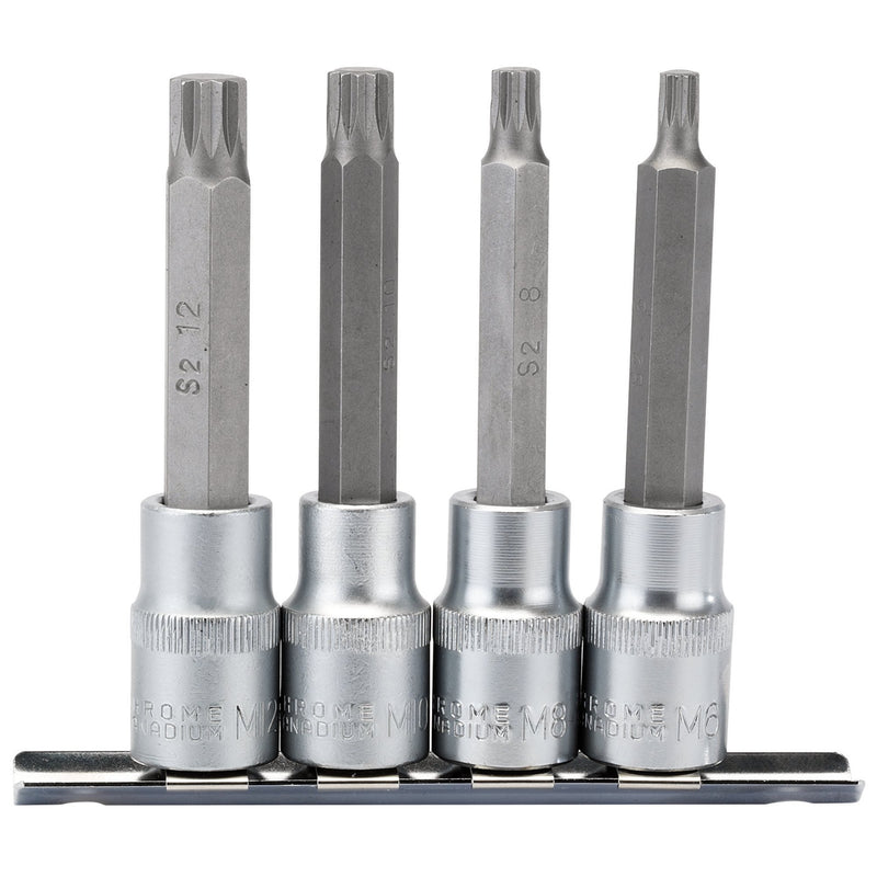 Draper 16350 Spline Socket Bit Set, 1/2" Sq. Dr. (4 Piece)