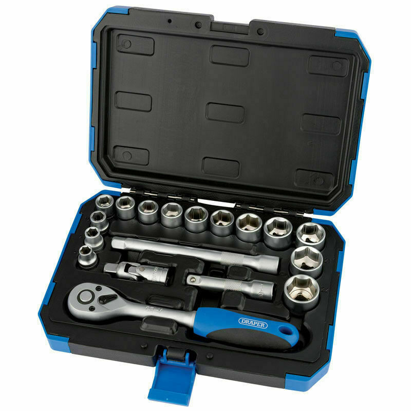 Draper 16359 18 Piece Metric 3/8in Sq Drive Hex Socket & Ratchet Bar Set