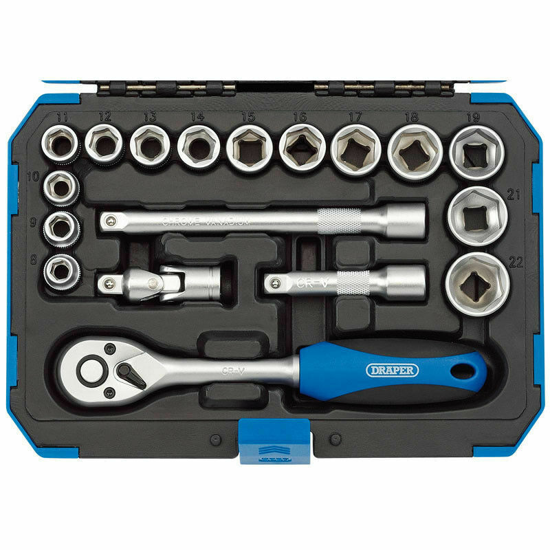 Draper 16359 18 Piece Metric 3/8in Sq Drive Hex Socket & Ratchet Bar Set