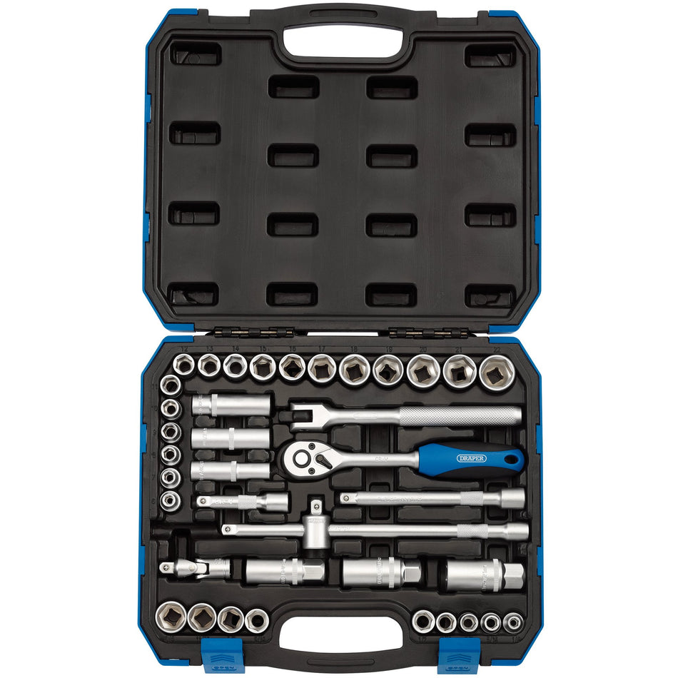 Draper 16361 Combined MM/AF Socket Set, 3/8" Sq. Dr. (39 Piece)