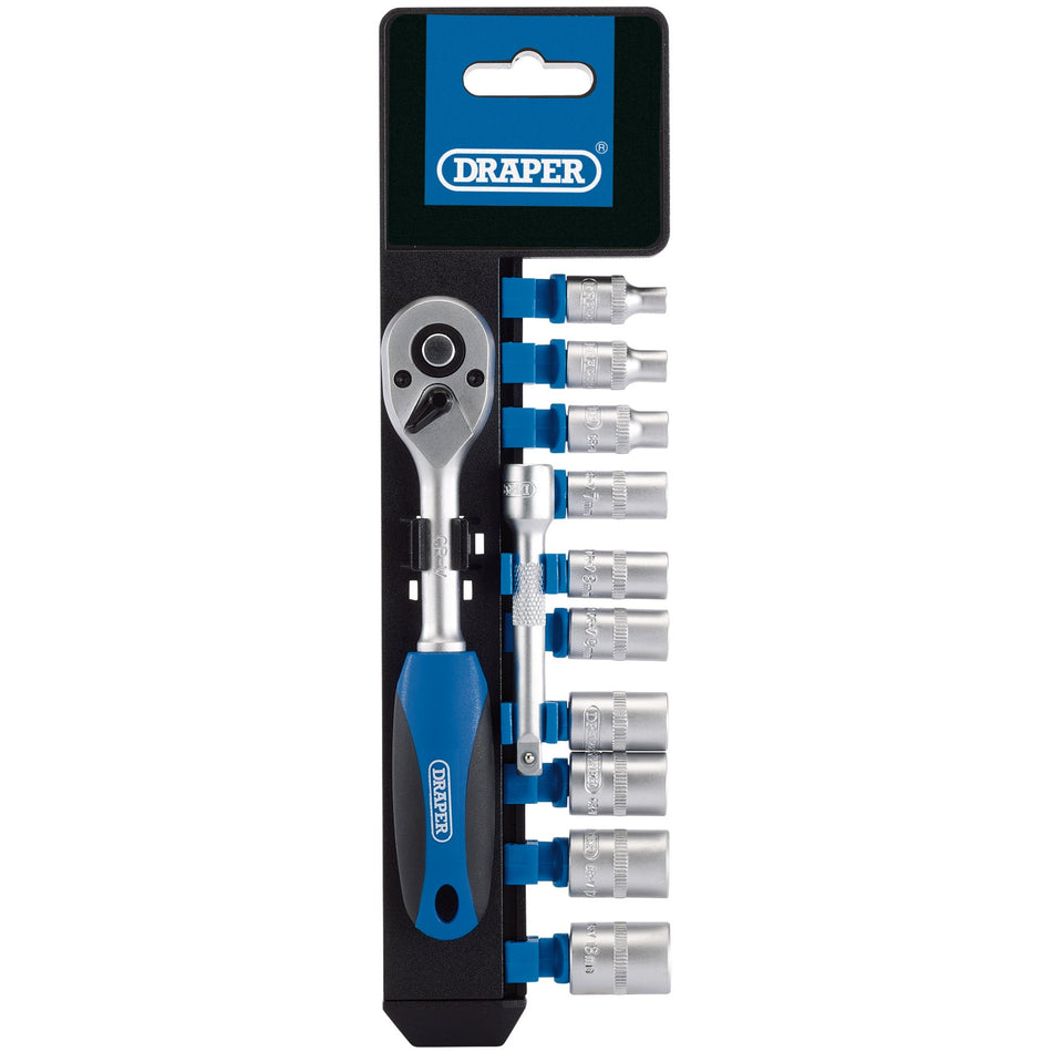 Draper 16369 Metric Socket and Ratchet Set, 1/4" Sq. Dr. (12 Piece)