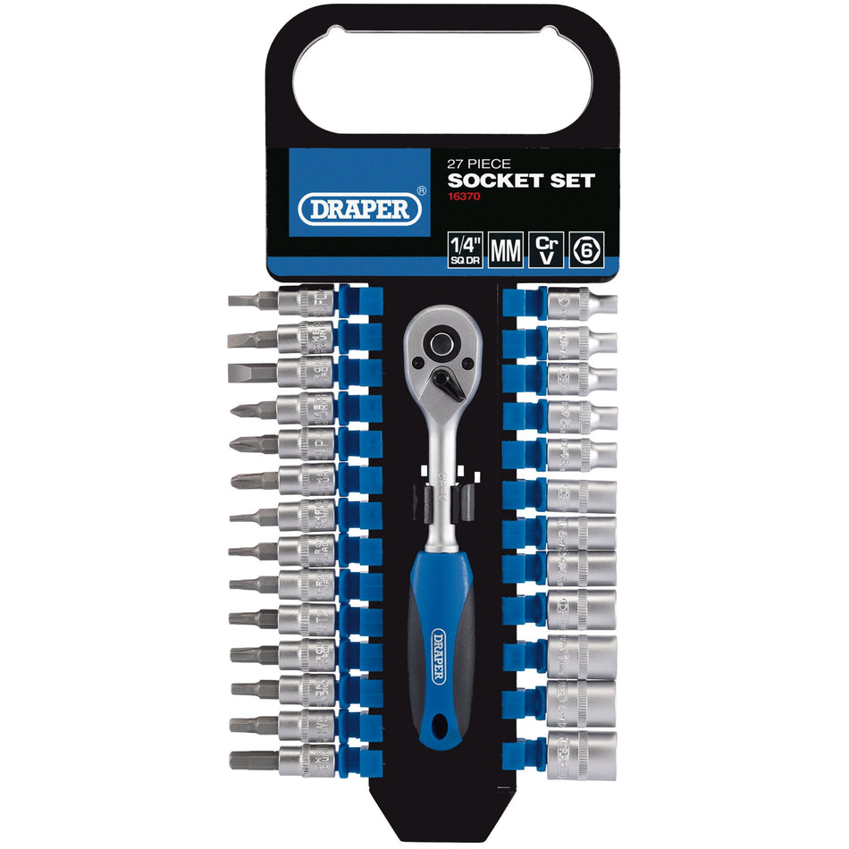 Draper 16370 Metric Socket Set, 1/4" Sq. Dr. (27 Piece)