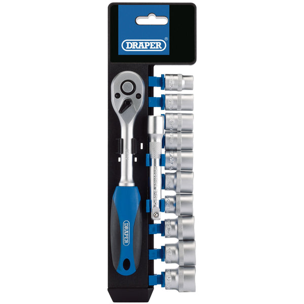 Draper 16371 Metric Socket and Ratchet Set, 3/8" Sq. Dr. (12 Piece)