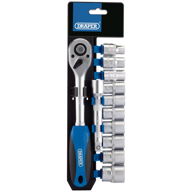 Draper 16374 Metric Socket and Ratchet Set, 1/2" Sq. Dr. (12 Piece)
