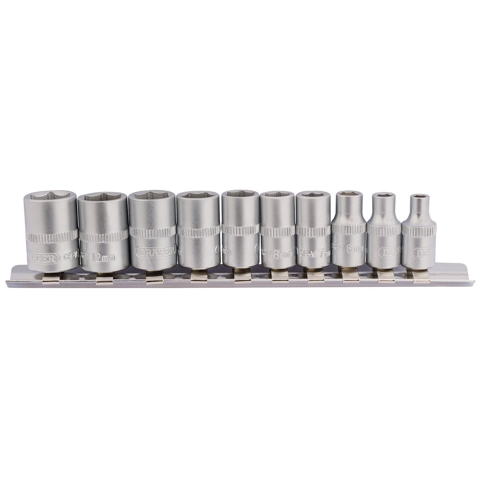 Draper 16398 Metric Socket on Metal Rail, 1/4" Sq. Dr. (10 Piece)