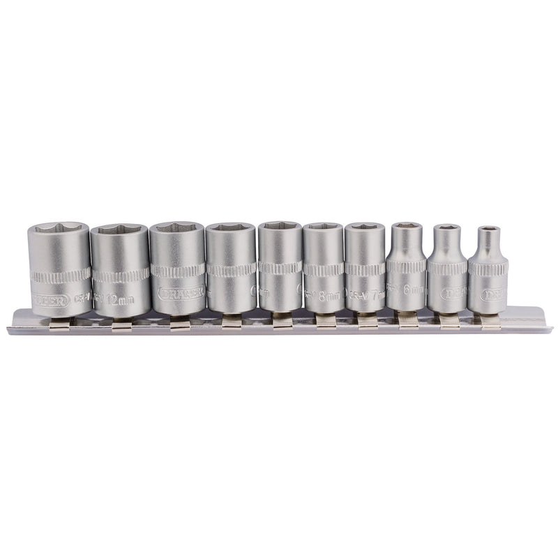 Draper 16398 Metric Socket on Metal Rail, 1/4" Sq. Dr. (10 Piece)