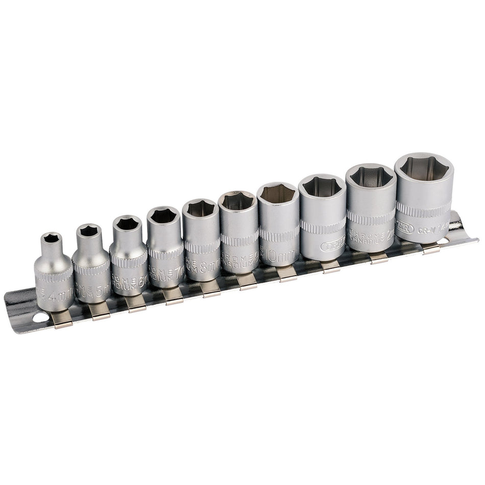 Draper 16398 Metric Socket on Metal Rail, 1/4" Sq. Dr. (10 Piece)
