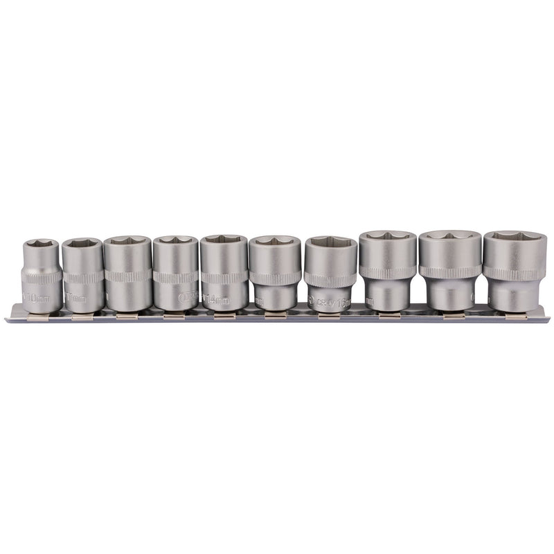 Draper 16400 Socket Set on Metal Rail, 3/8" Sq. Dr. (10 Piece)