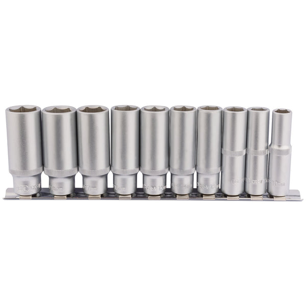 Draper 16401 Deep Socket Set on Metal Rail, 3/8" Sq. Dr. (10 Piece)
