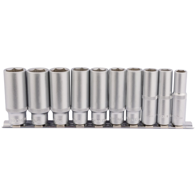 Draper 16401 Deep Socket Set on Metal Rail, 3/8" Sq. Dr. (10 Piece)