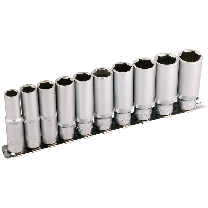 Draper 16401 Deep Socket Set on Metal Rail, 3/8" Sq. Dr. (10 Piece)