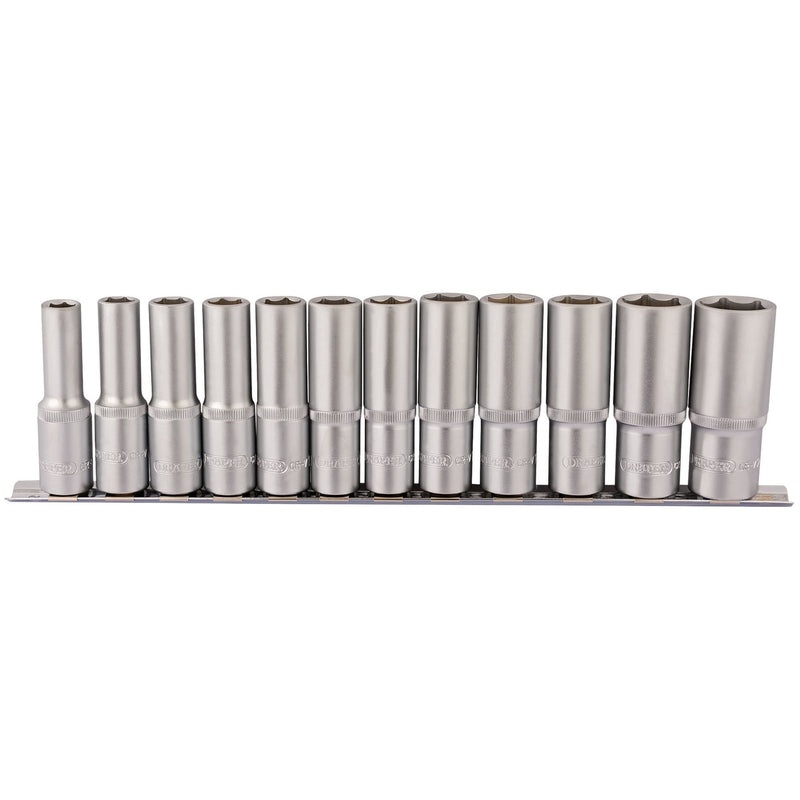 Draper 16403 Deep Socket Set on Metal Rail, 1/2" Sq. Dr. (12 Piece)