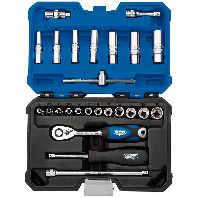 Draper 16443 Draper Expert Metric Socket Set, 1/4" Sq. Dr., Blue (25 Piece)